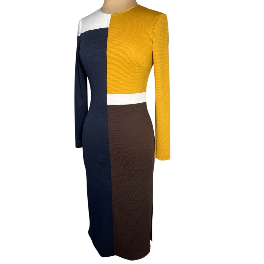 Anthropologie Hutch multicolor color block fitted sheath midi dress Size S - Picture 4 of 9